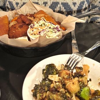 Bluesalt Fish Grill - Fisherman's Basket with Cole slaw (back) and Brussel Sprouts (front) - Seafood Near Me - Redondo Beach, California Bluesalt Fish Grill - Fisherman's Basket with Cole slaw (back) and Brussel Sprouts (front) - Seafood Near Me - Redondo Beach, California