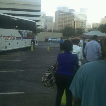 Megabus - Get in line for the bus early enough & you can stand under the tent here - Transportation Near Me