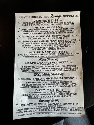 Menu photo 8 Lucky Horseshoe Lounge Portland, OR