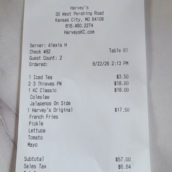 Harvey's - lunch bill - Breakfast & Brunch Near Me - Kansas City, Missouri Harvey's - lunch bill - Breakfast & Brunch Near Me - Kansas City, Missouri