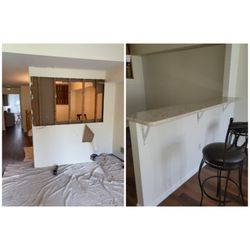 General Contracting Experts - Wall cut and granite countertop added.