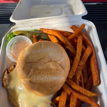 Flipside - Chicken sandwich with sweet potato fries. - Burgers Near Me - Oakland, California