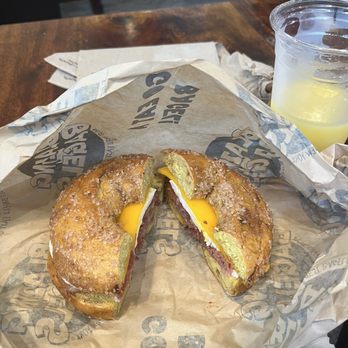 Blazing Bagels - French toast bagel with bacon egg & cheese - Bagels Near Me - Bellevue, Washington
