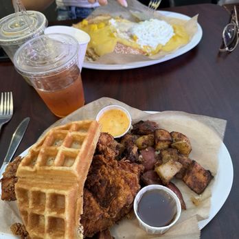 Arize Bistro - chicken and waffles and mango sticky rice pancakes - Breakfast & Brunch Near Me - Long Beach, California Arize Bistro - chicken and waffles and mango sticky rice pancakes - Breakfast & Brunch Near Me - Long Beach, California