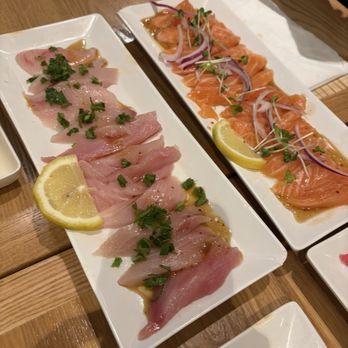 X-Fish Izakaya - Yellowtail Carpaccio and Salmon Carpaccio - Sushi Bars Near Me - Brea, California X-Fish Izakaya - Yellowtail Carpaccio and Salmon Carpaccio - Sushi Bars Near Me - Brea, California