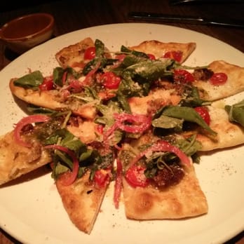 Nopa - Flatbread of spicy fennel sausage, cherry tomatoes, basil and mozzarella - New American Near Me - San Francisco, California Nopa - Flatbread of spicy fennel sausage, cherry tomatoes, basil and mozzarella - New American Near Me - San Francisco, California