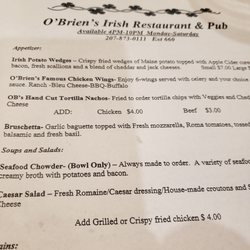 O'Brien's - Menu