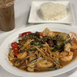 Asiannights Lao-Thai Cuisine & Bar - Seafood Rice Entree & Iced Coffee