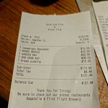 Nine One Five - Our bill - New American Near Me - Key West, Florida Nine One Five - Our bill - New American Near Me - Key West, Florida