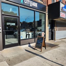 Exterior outside entrance of City League Coffee Roasters - Brooklyn, New York Exterior outside entrance of City League Coffee Roasters - Brooklyn, New York