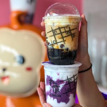 One Zo Boba - Duluth - Flaming Brown Sugar Boba Dirty Black Tea Latte (top) Totaro Fresh Milk Tea (bottom) - Bubble Tea Near Me - Duluth, Georgia One Zo Boba - Duluth - Flaming Brown Sugar Boba Dirty Black Tea Latte (top) Totaro Fresh Milk Tea (bottom) - Bubble Tea Near Me - Duluth, Georgia