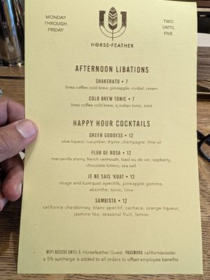 Menu photo 1 Horsefeather San Francisco, CA