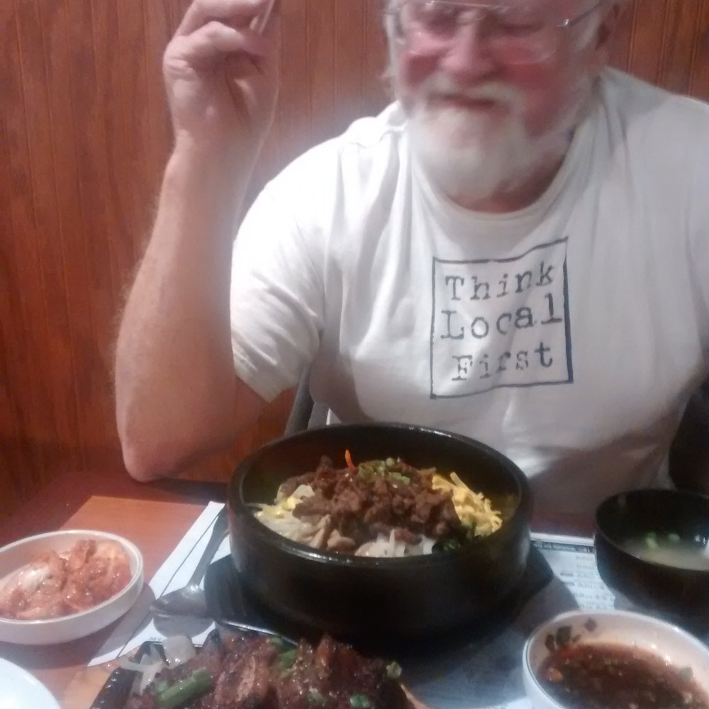 Tofu Kitchen - Peter Thornton enjoying "Bibimbap" (mixed rice bowl in a hot stone bowl) with Korean bbq beef. Delish! - Korean Near Me - Johns Creek, Georgia Tofu Kitchen - Peter Thornton enjoying "Bibimbap" (mixed rice bowl in a hot stone bowl) with Korean bbq beef. Delish! - Korean Near Me - Johns Creek, Georgia