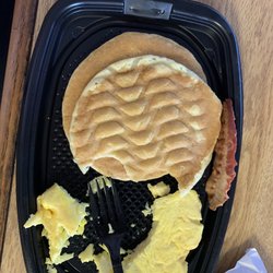 McDonald's - So I was eating the pancake and realized it had a weird texture to it go turn the pancake around and it's got a foot print on it.