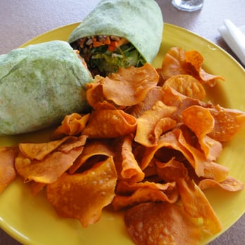 Pacifica Breeze Cafe - Thai chicken wrap with yam chips - Breakfast & Brunch Near Me - Del Mar, California Pacifica Breeze Cafe - Thai chicken wrap with yam chips - Breakfast & Brunch Near Me - Del Mar, California