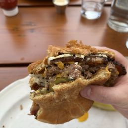 Single cheeseburger with bacon and egg Single cheeseburger with bacon and egg