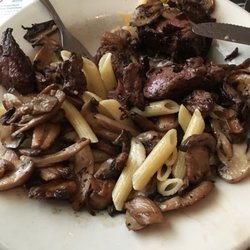 The Villa - Tenderloin tips & mushrooms over penne. Occasional special. Yum!