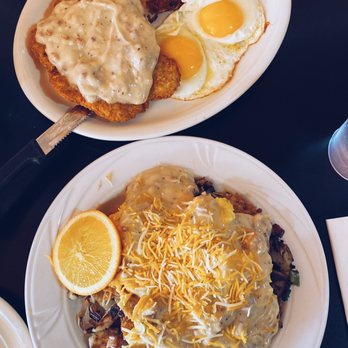 Good Day Cafe - Cristina's Cristinas Country Skillet (bottom) and country Chicken Fried Steak & Eggs (top) - Breakfast & Brunch Near Me - Vallejo, California Good Day Cafe - Cristina's Cristinas Country Skillet (bottom) and country Chicken Fried Steak & Eggs (top) - Breakfast & Brunch Near Me - Vallejo, California