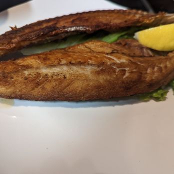 One Korean Restaurant - Fried mackerel with a side of lemon. Beautifully crisp. - Korean Near Me - Beaverton, Oregon