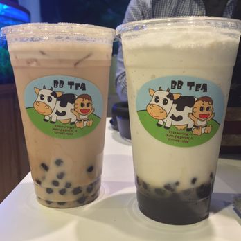 BB Tea  - Peppermint black milk tea with boba (left) & iced milk with boba - Bubble Tea Near Me - San Francisco, California