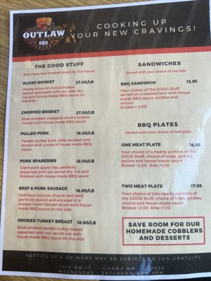 Menu photo 4 OUTLAW BBQ COMPANY Chama, NM