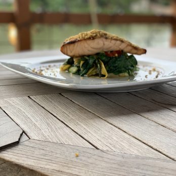 Lola's Bistro - Herb Crusted Salmon w/ veggies - New American Near Me - Brownsville, Texas