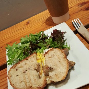 Bloom Coffee & Kitchen - Bloom Coffee & Tea (Roseville) - egg and sausage (chicken apple) sandwich ... and coffee - Coffee & Tea Near Me - Roseville, California