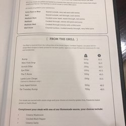 The Porterhouse Grill - Menu showing main dinner entrees