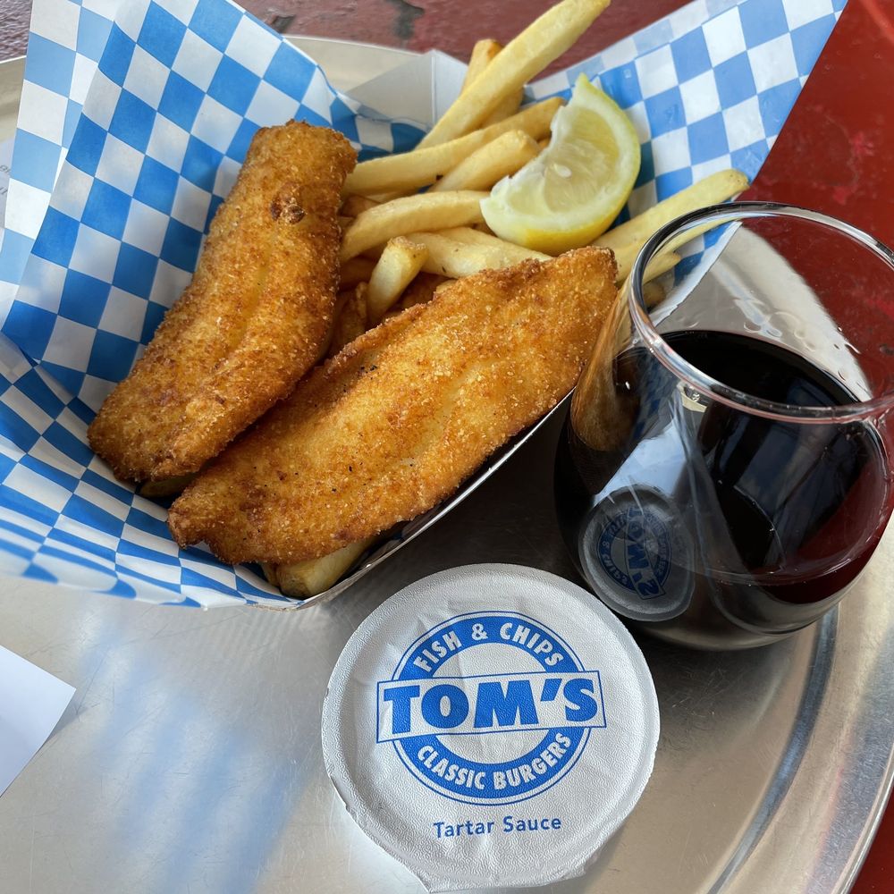 Tom's Fish N Chips - Fish and chips (cod). - Burgers Near Me - Cannon Beach, Oregon Tom's Fish N Chips - Fish and chips (cod). - Burgers Near Me - Cannon Beach, Oregon