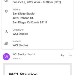 WCI Studios - As you can see I'm directed to the physical address for class. Nowhere does it indicate online instruction.
