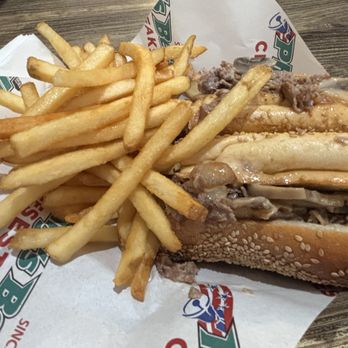 Philly's Best - "Cooper Classic": Mushroom Cheesesteak with a toasted sesame seed bun and French fries. - Cheesesteaks Near Me - San Dimas, California