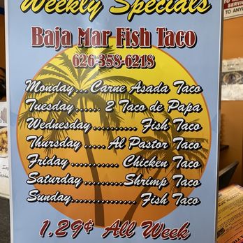 Baja Mar Fish Taco - Menu. Weekly specials. - Mexican Near Me - Monrovia, California Baja Mar Fish Taco - Menu. Weekly specials. - Mexican Near Me - Monrovia, California