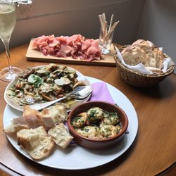 Restaurant No 8 - Tapas ( wild mushroom mix, classic garlic shrimp, 12 months aged Serrano ham) and local blanquette!