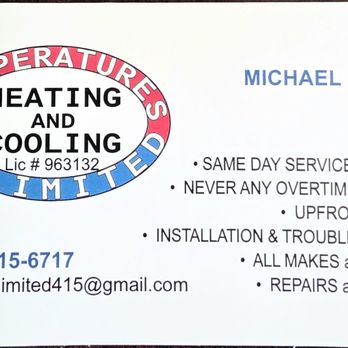 Temperatures Unlimited Heating And Cooling - Business card. - Heating & Air Conditioning/HVAC Near Me Temperatures Unlimited Heating And Cooling - Business card. - Heating & Air Conditioning/HVAC Near Me