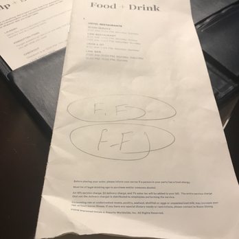 Sheraton Boston Needham Hotel - Just an example of quality---- this is the room service menu crinkled up and written on. - Hotels Near Me - Needham, Massachusetts