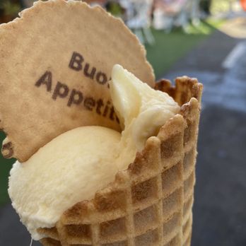 Gelato 101 - Pineapple kiddie size on a waffle cone - Gelato Near Me - Encinitas, California