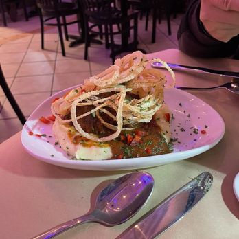 Triana - Rabo de Toro (braised oxtail with Manchego mashed potatoes, espangole sauce, and deep-fried onions) - Tapas/Small Plates Near Me - Albuquerque, New Mexico