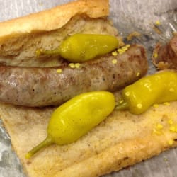 Ramjets Italian Beef - Italian Sausage with mild peppers $4.29. Fries extra $1.75