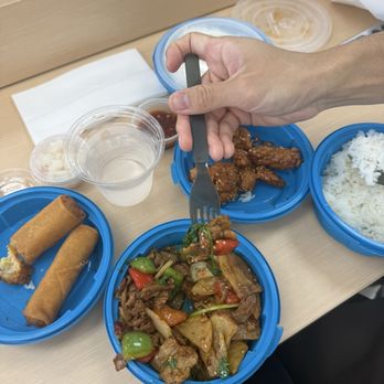 Urban Feast - Hunan Chili Pepper Pork egg 3 Pieces Spring Rolls Orange Chicken - Chinese Near Me - Cerritos, California Urban Feast - Hunan Chili Pepper Pork egg 3 Pieces Spring Rolls Orange Chicken - Chinese Near Me - Cerritos, California