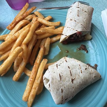 Mama Kwan's Tiki Bar & Grill - Teriyaki Beef Wrap with fries - Seafood Near Me - Kill Devil Hills, North Carolina Mama Kwan's Tiki Bar & Grill - Teriyaki Beef Wrap with fries - Seafood Near Me - Kill Devil Hills, North Carolina