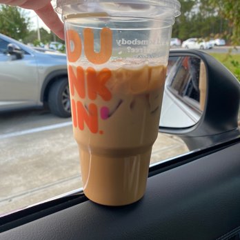 Dunkin' - Large Iced Latte with Less Ice!!! Charged me Large Price but gave me this amount!!! Wtf?!? - Donuts Near Me - Orange Park, Florida