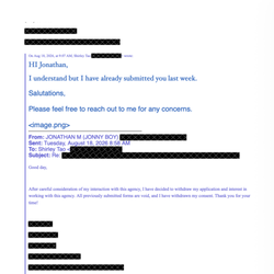 Apex Therapeutic Services - Email communication with Apex Recruiter Shirley Tao.