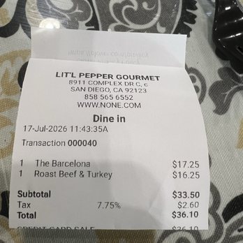 Lit'l Pepper Gourmet - Bill - Delis Near Me - San Diego, California Lit'l Pepper Gourmet - Bill - Delis Near Me - San Diego, California