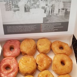 Strawberry glazed, original, chocolate filled, babarian cream filled, and cream cheese filled