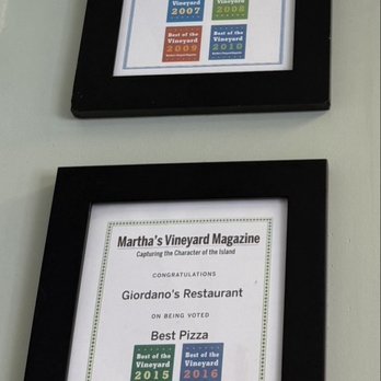 Giordano's Restaurant - Awards - Pizza Near Me - Oak Bluffs, Massachusetts Giordano's Restaurant - Awards - Pizza Near Me - Oak Bluffs, Massachusetts