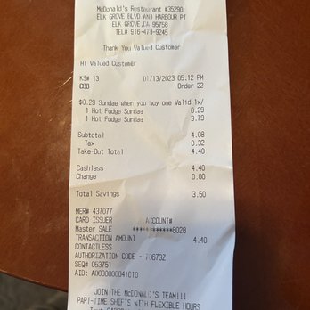 McDonalds - the receipt for the restaurant - Burgers Near Me - Elk Grove, California McDonalds - the receipt for the restaurant - Burgers Near Me - Elk Grove, California