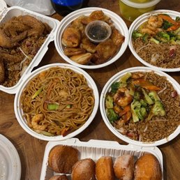 Shrimp and broccoli pork fried rice, house special lo mein, pan fried wontons, chicken wings & pork fried rice, wonton soups, and donuts. Shrimp and broccoli pork fried rice, house special lo mein, pan fried wontons, chicken wings & pork fried rice, wonton soups, and donuts.