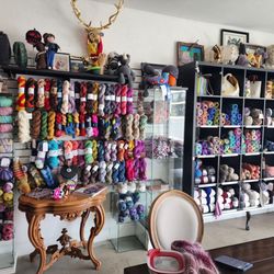 The Knitters Hideout - A portion of the great table and the lighter weight and cottons