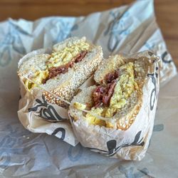 Yetz's Bagels - The Works with Sesame Bagels and Swiss Cheese