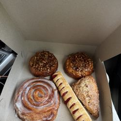 FJ’S Bakery - Cinnamon Roll, Sticky Bun, Raspberry stick, Cinnamon scone